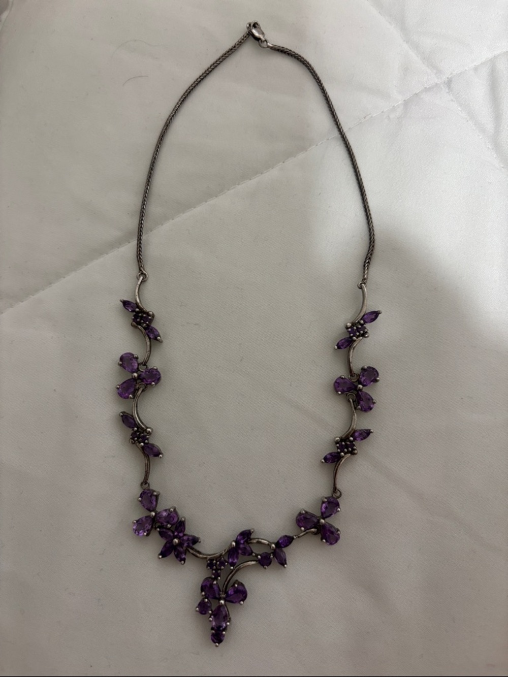 Amethyst Floral Silver Necklace - Women Jewelry